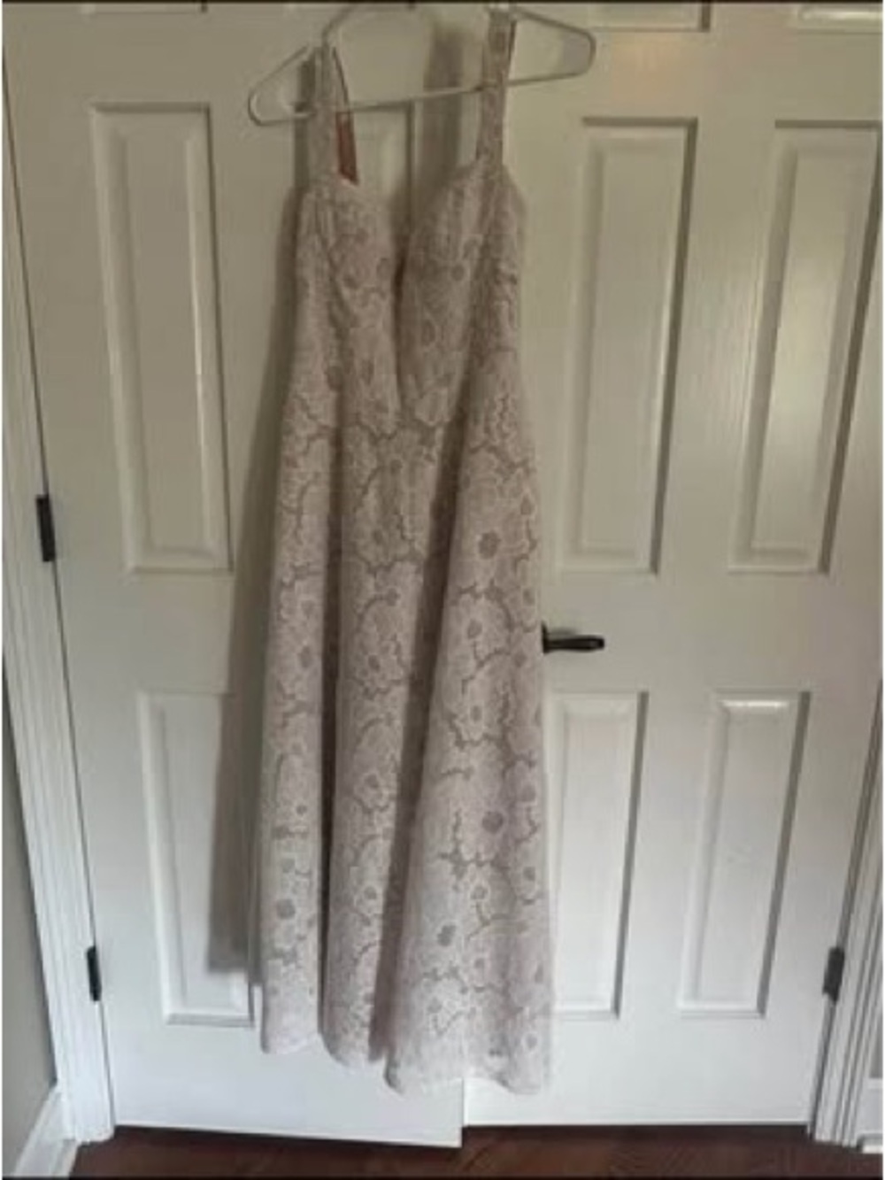 Azazie Lace A-Line Maxi Dress in Light Taupe